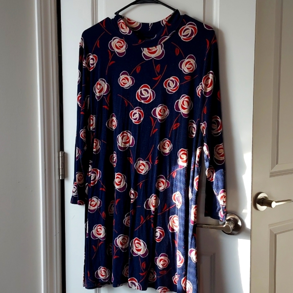 Style & Co. Mock turtleneck long sleeve blue with flower print xxl